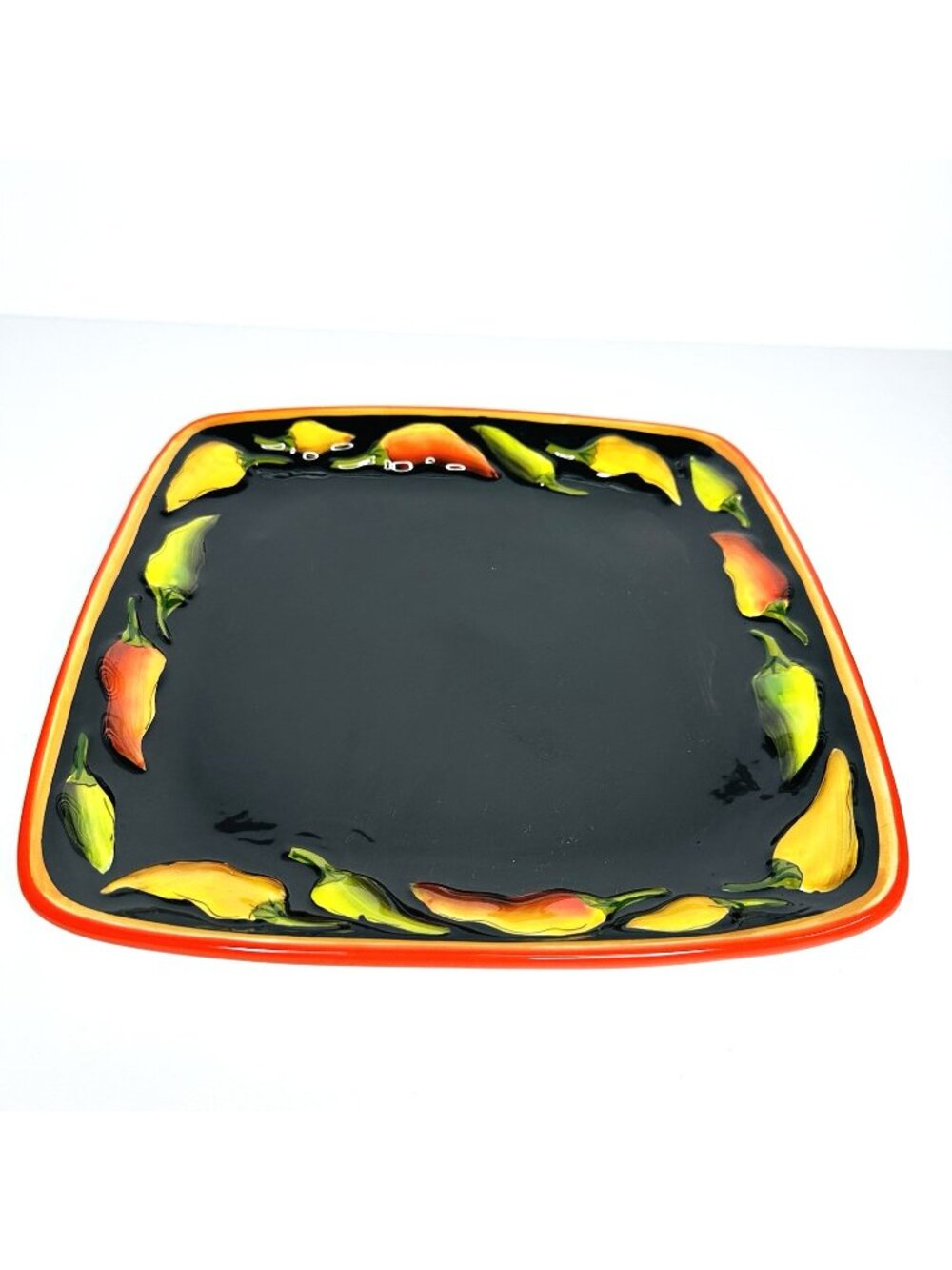 Clay Art Caliente Embossed Peppers Serving Tray 11” Square StoneLite Hand Paint